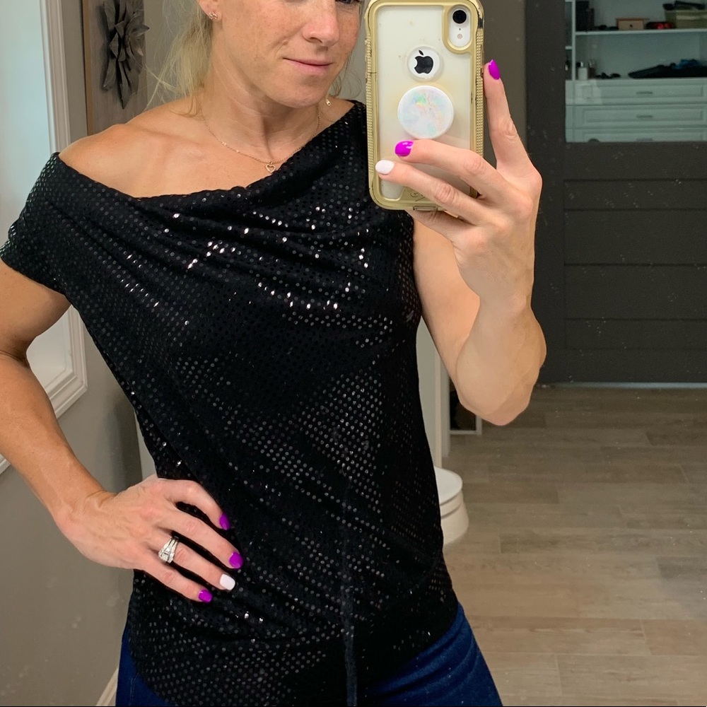 Express shimmer open back tank